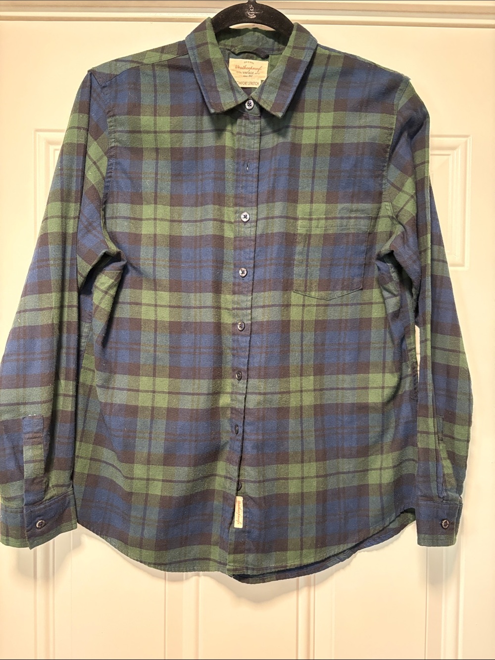 Weatherproof Vintage Women's Plaid Flannel Shirt - Green/Blue. Size L - LIKE NEW